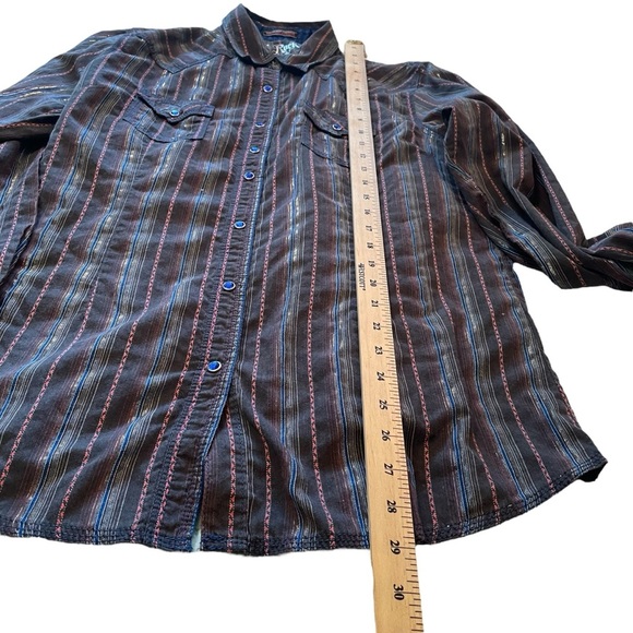 Rock 47 By Wrangler Women's Large
Stripe Blue Snap Western Long Sleeve-Metallic - Picture 5 of 12